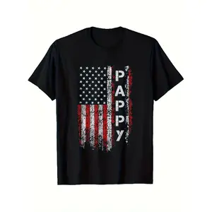 1pc Men's Patriotic American Flag PAPPY Graphic T-Shirt - Black Casual Short Sleeve Tee Regular Fit Father's Day Gift for Dad Year-Round Comfort Casual Wear Crew Neck Tee Comfortable FitDesign Street Trending Style Casual Love Lover Tee Men's