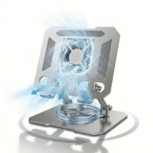 360° Rotating Tablet Stand Holder with USB Cooler, Cooling Stand for Tablet, Carbon Steel Frame Dual Rod Mount, Built-in Cooler, Tablet Cooler for iPad, iPad Pro, Samsung and Android Tablet