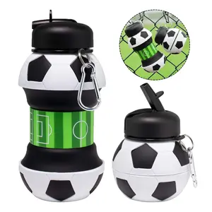 1 Count Soccer Football Theme Foldable Water Bottle, Soccer Ball Design Water Bottle with Lid, World Cup 2026 Soccer Water Bottles for Boys and Girls, Portable Leak-proof Drinking Cup for Outdoor Sports, Travel Water Bottle, Silicone Bottle