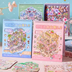 Christmas Gift,minature house kit,3D DIY Miniature World Set, Scene Card Paper, Stickers, and Background Cards, Decorative Sticker Album, Gift Packaging Set, 3D Cartoon House DIY Landscape Decoration Sticker Book, Sticker Packs