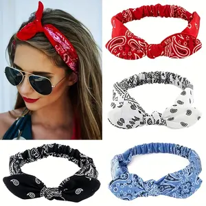 Women's 4pcs Chic Rabbit Ear Knotted Headbands - Elastic, Multi-Color Hair Bands with Steel Wire for Sports & Outdoor Use