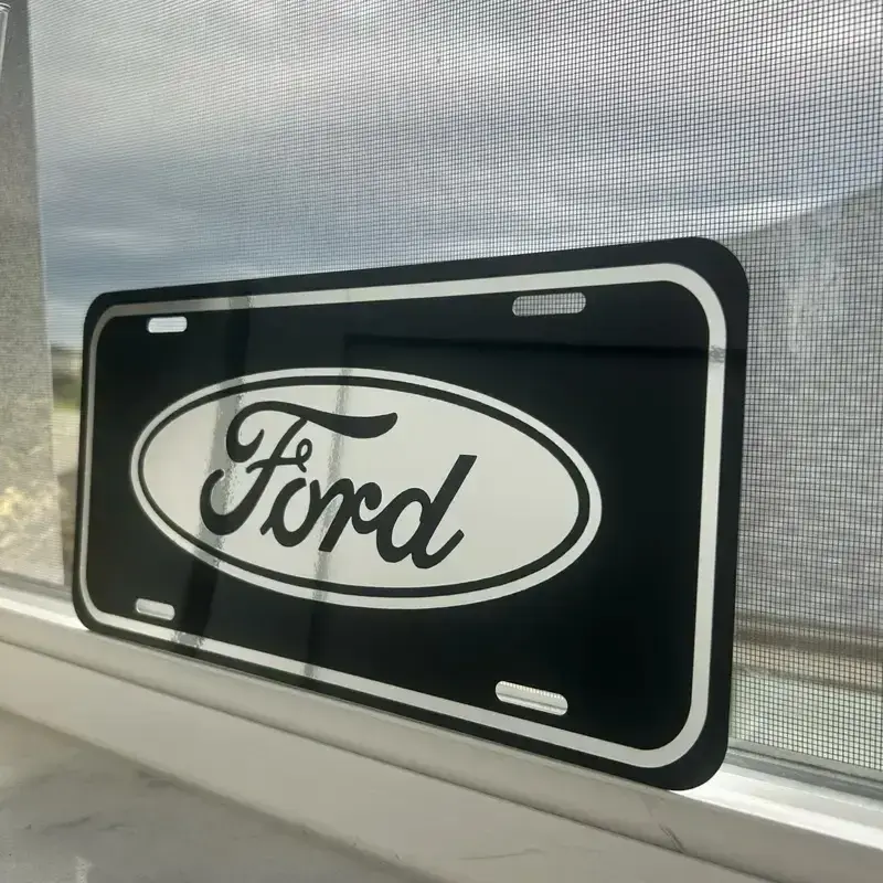 Ford Automotive License Plate Cover - Classic Brand Logo Design, Aluminum, Tool-Free Installation, Fits Various Models for Authentic Style