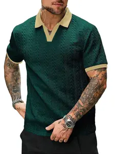 Men’s summer jacquard short-sleeve casual polo shirt; men’s short-sleeve knit jacquard top; textured polo shirt in a vintage “old money” style—a gift for a boyfriend; sports/outdoor polo shirt.