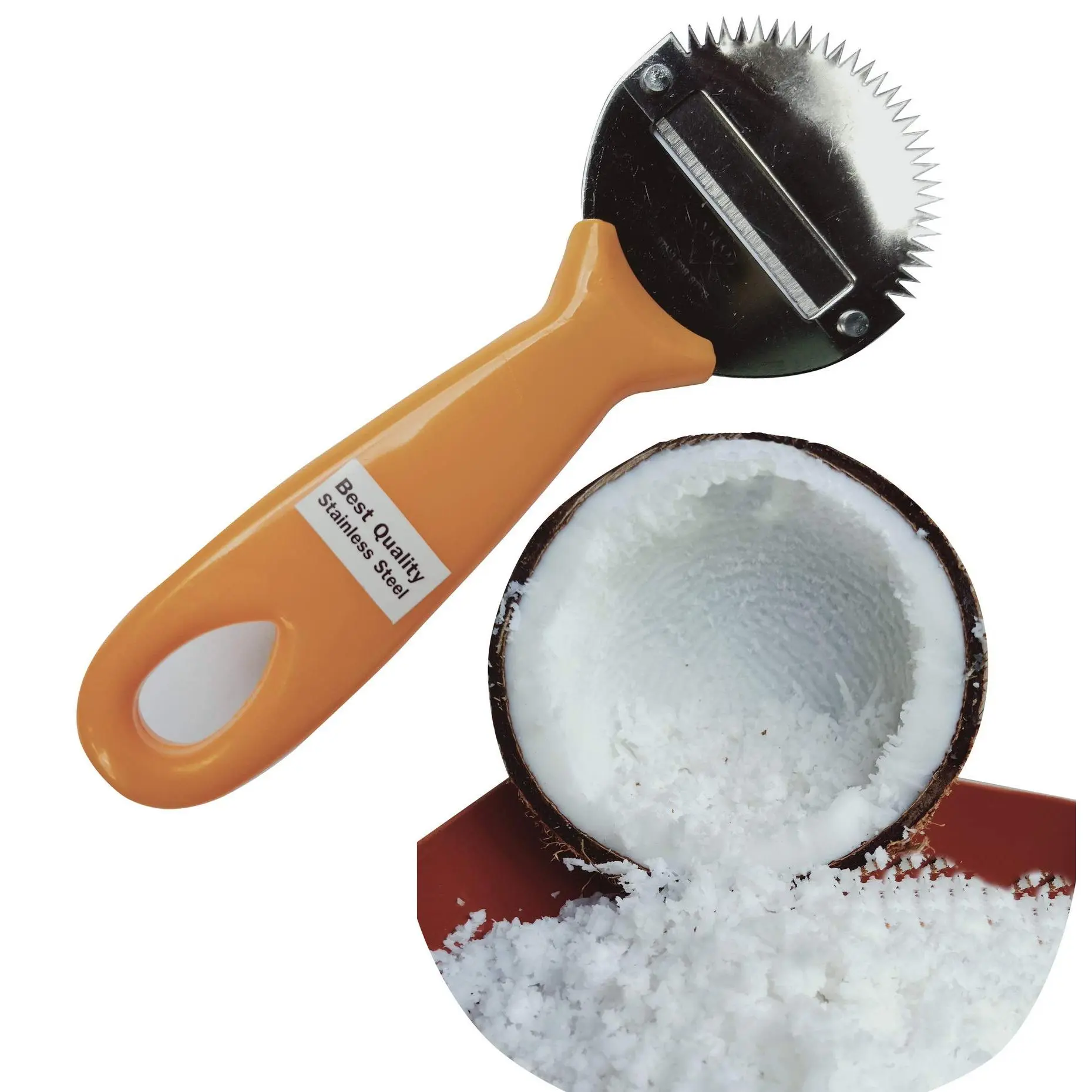 Coconut Hand Grater Slicer Shredded Scraper Meat Removal Fish Skin Scale Remover Tool Vintage Yellow