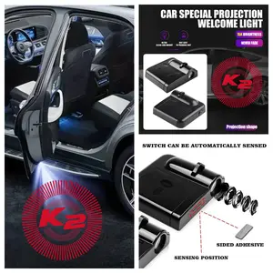 4-Pack Kia K2 Logo Car Door LED Welcome Projector Lights, Compatible with Kia K2 All Trims, Peel-and-Stick Non-Destructive Drill-Free Waterproof Courtesy Lights