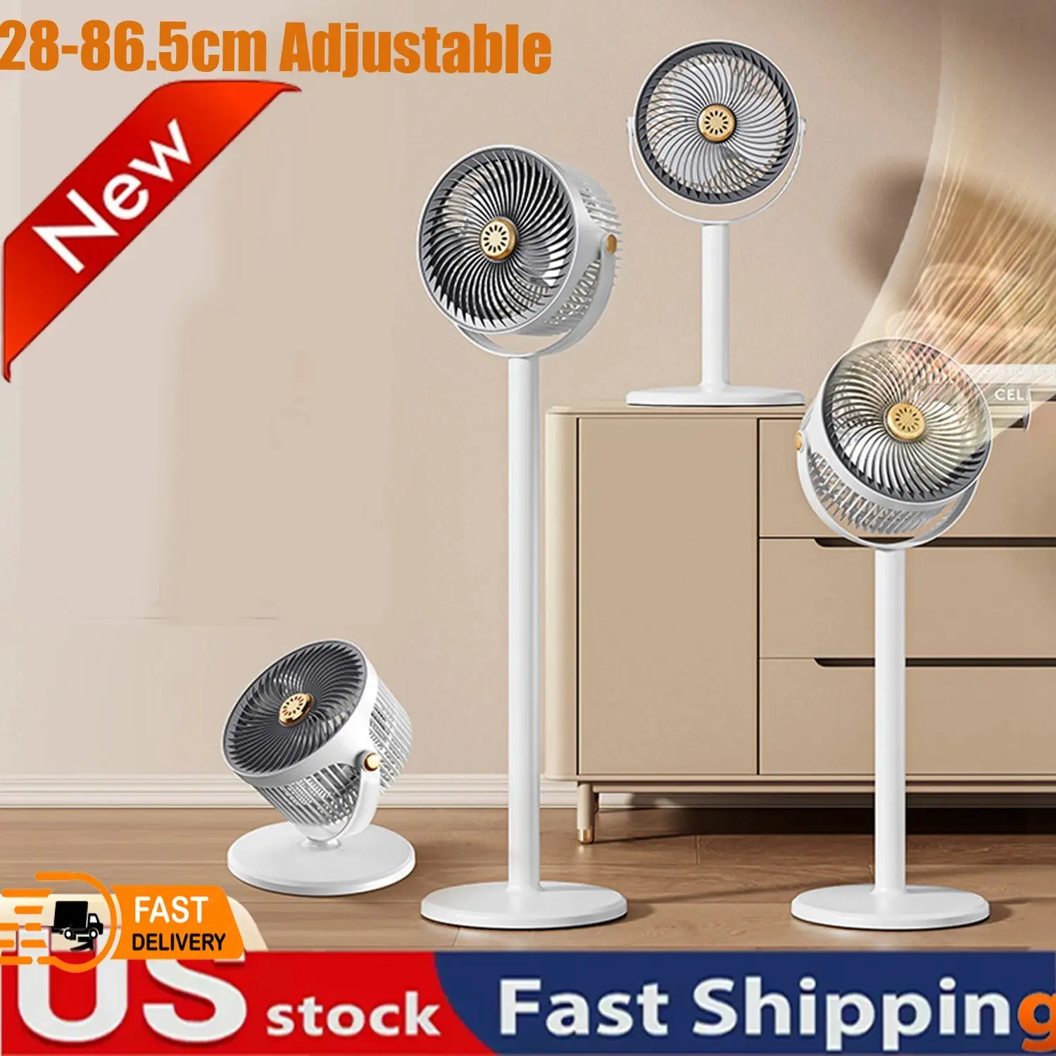 White Pedestal Fan - 360-Degree Oscillating Air Circulator with 11-34'' Adjustable Height