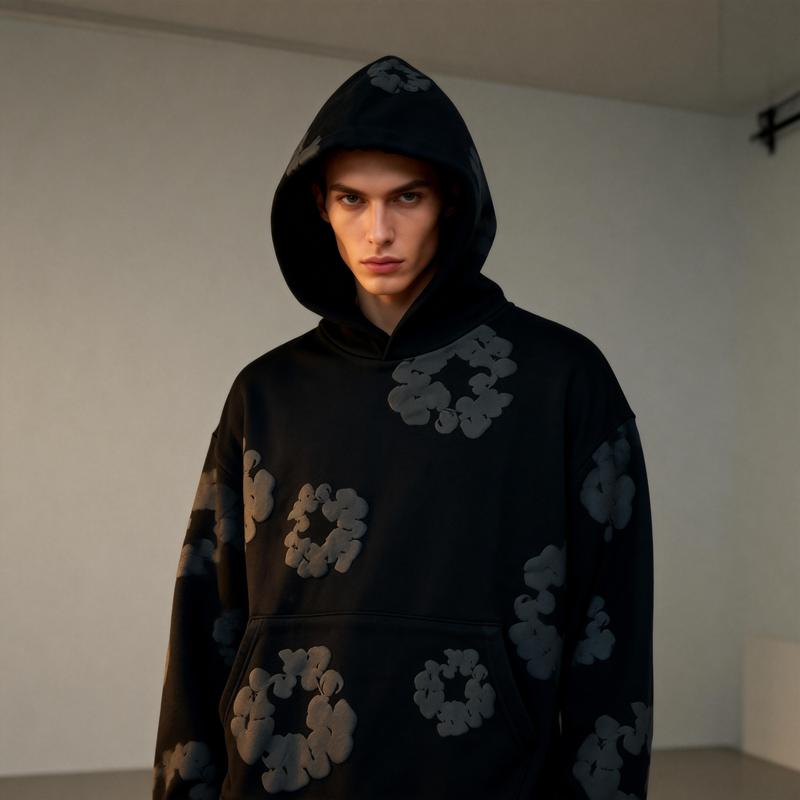 DENIM TEARS European-American Style | Comfortable and Durable | Versatile Occasions Unisex | Suitable for All Seasons DENIM TEARS Men's Fashion Foam Print Hooded Sweatshirt & Casual Sports Hoodie