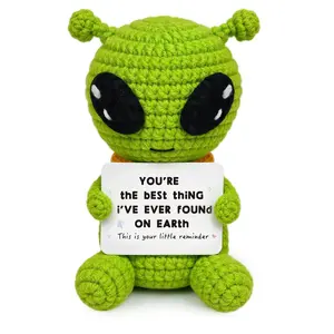Mini Handmade Positive Crochet Alien, Handmade Crochet Figure, Gifts for Him Her Boyfriend Girlfriend, Emotional Support Anniversary Birthday I Love You Gifts for Women Men Wife Husband Mom Dad Daughter Friends Loved Ones