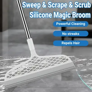 Magic Water Wiper Broom with 360° rotatable Soft TPR Squeegee Head for Home - Window Squeegee for Shower Glass and Floor Cleaning, extendable Rust-Proof Handle, hangable Hook Design squeegee blade multifunctional silicone floor squeegee hard-clean  brush