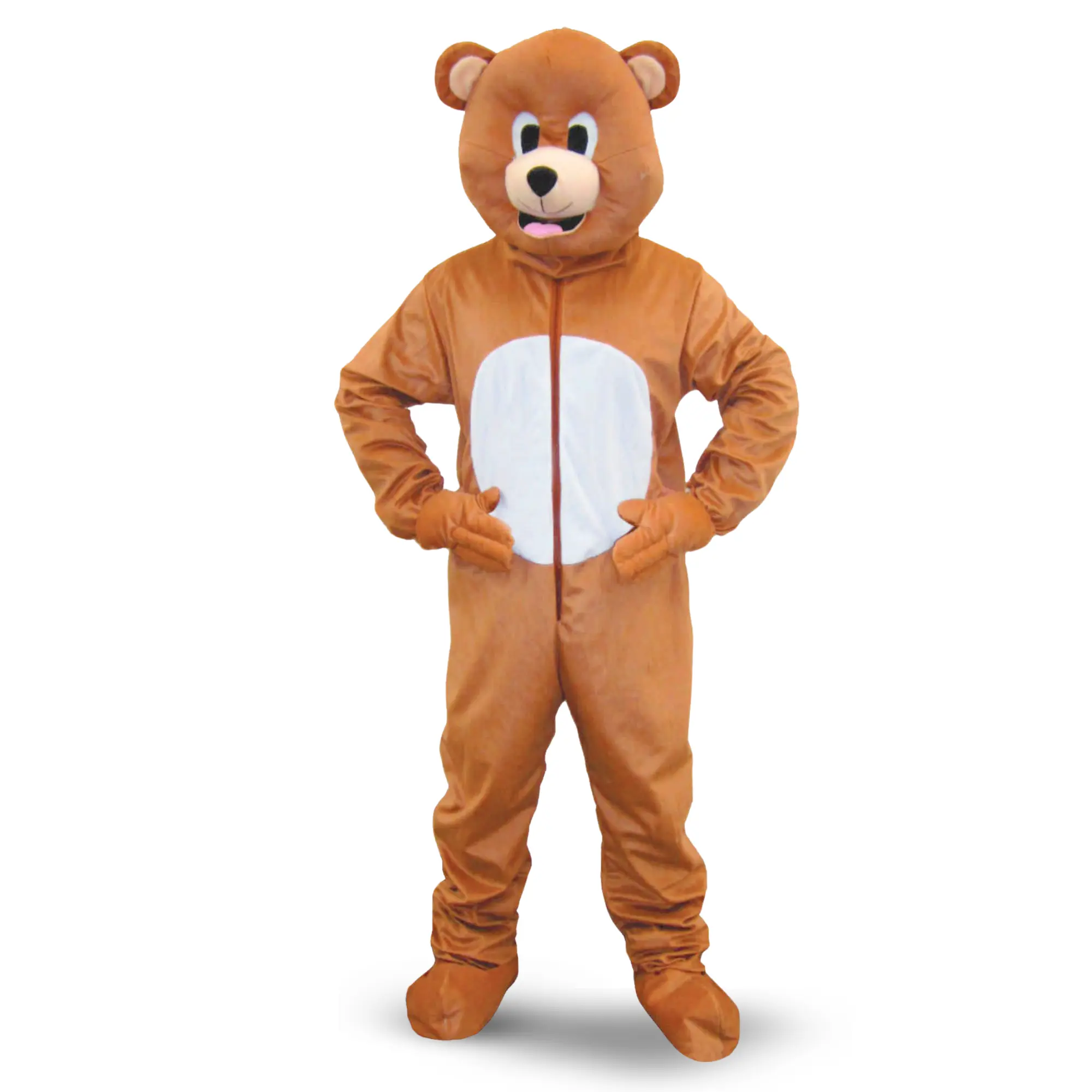 Bear Mascot Costume For Kids - Soft Breathable Brown Jumpsuit with Front Zipper, Hand & Shoe Covers - Perfect for Halloween, Animal Theme Party, School Play -  Cosplay Costume