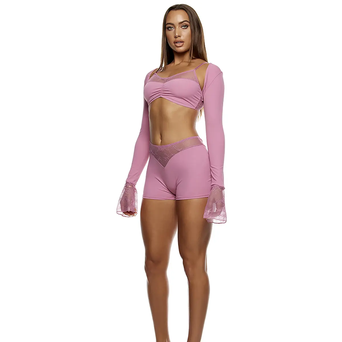 Forplay Take It Easy 3-Piece Lounge Lace Bralette and Briefs Lingerie Set - Mauve
