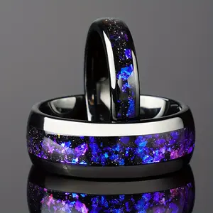Orion Nebula His and Her Tungsten Wedding Matching Ring Set, 8mm & 4mm Band, Outer Space Couples Ring