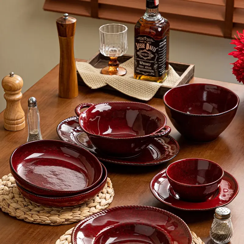 8-Piece Japanese Style Ceramic Dinnerware Service Set, Safe for Microwave & Dishwasher, Scratch-Resistant, Ideal for Salads, Wings, Pasta