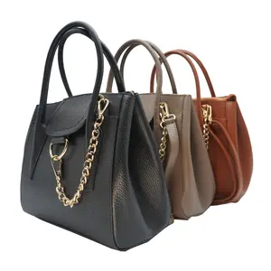 Chain Detail Leather Satchel Handbag