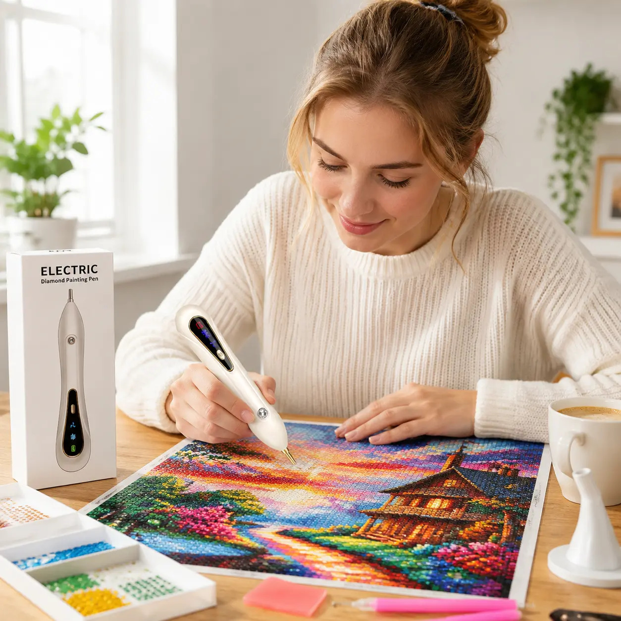 Electric Diamond Painting Pen for Crafts – Adjustable 2-Stage Suction, Ergonomic and Comfortable Grip, Inclined Tip for Precise Placement, Perfect for DIY Gem Art Projects