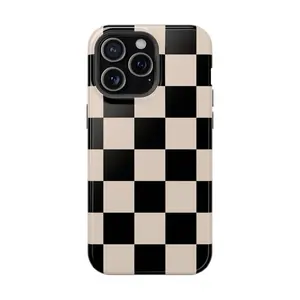 Black Checkered Tough Phone Case Aesthetic iPhone Case For iPhone 17 16 15 14 13 12 Pro Max Plus Mini, Trendy Phone Accessories, Suitable For SmartPhone Samsumg Iphne
