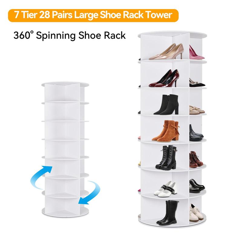 360° Rotating 6/7-Tiers Organizer Shoe Rack, Fits 24-28 Pairs of Shoes, Spinning and Revolving Round Shoe Rack, for Entryway Living Room Hallway Footwear Organization