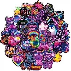 50 Pcs Neon Hand-Drawn Waterproof Stickers, Adhesive Stickers, Cool Dark Personalized Decorative Decals, Stylish Wall Art for Home Decoration