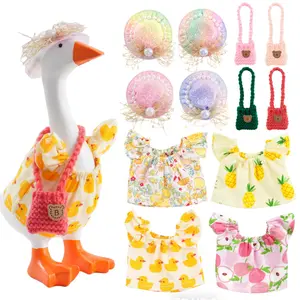 4 Sets Patterned 7 Inch Mini Desk Goose Outfits - Hat+Dress+Bag 3-Piece Accessories | Fits Magnetic Goose Statues | Desktop Decor & Gifts