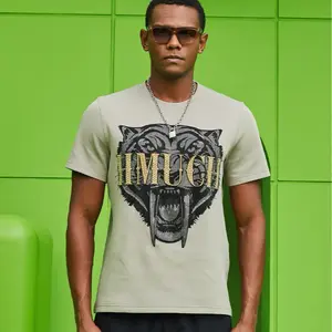 TCH—Light Luxury，Unisex Outfit, New Arrival Rhinestone Design Leopard Grey T Shirt