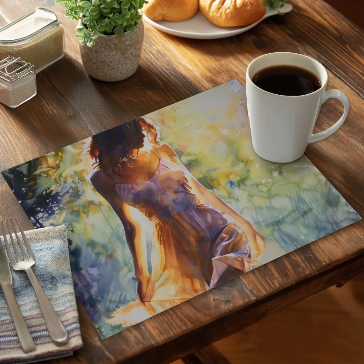 MWW CPPM1418BDMO63 Durable Orange Print Polyester Rectangle Cloth Placemat, 14x18 in - Coastal Home Decor, Dining Tableware, Entertaining (Out of the Water Design)