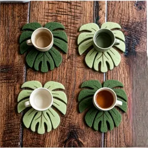 4 PCS Monstera Leaf Silicone Coasters, Non-Slip Heat Resistant Drink Mats, Aesthetic Tropical Plant Home Decor for Coffee Table & Kitchen, Unique Housewarming Gift for Plant Lovers (Base Included)