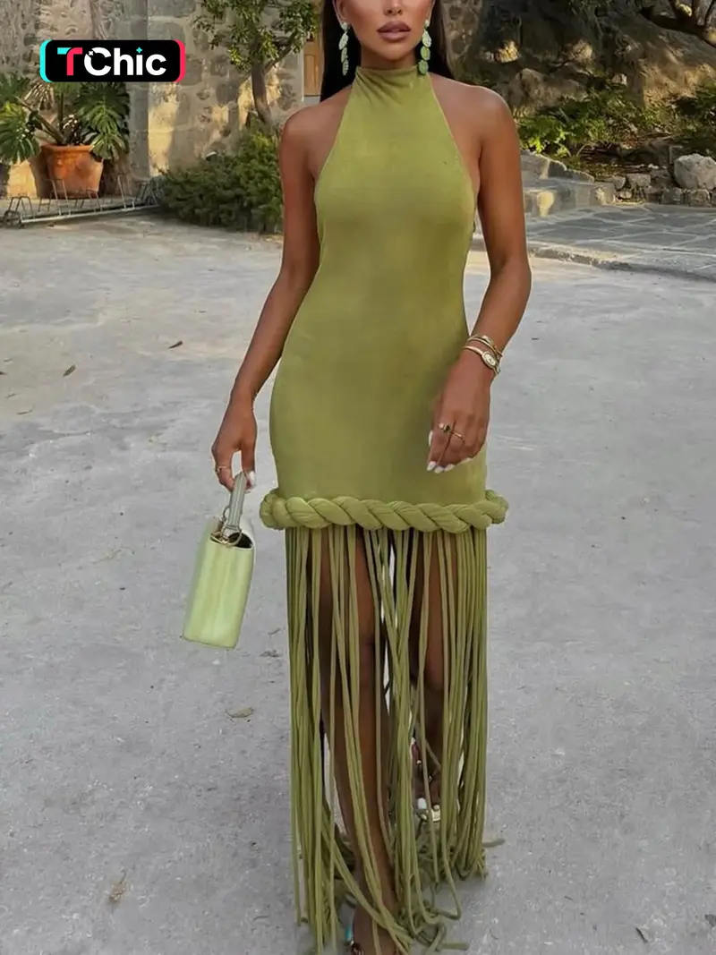 green knit halter dress - TikTok Shop