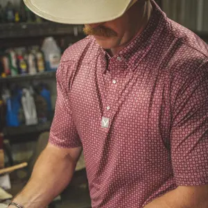 Vexil Brand – Western Polo - Geo | Maroon- Stylish Western Wear Performance Polo Casual Golf Shirt