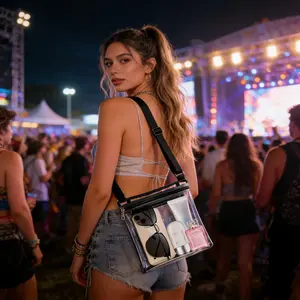 Clear Bag For Stadium Events TPU Quilted Shoulder Bag with Adjustable Strap & Zipper Pockets Transparent Crossbody for Women