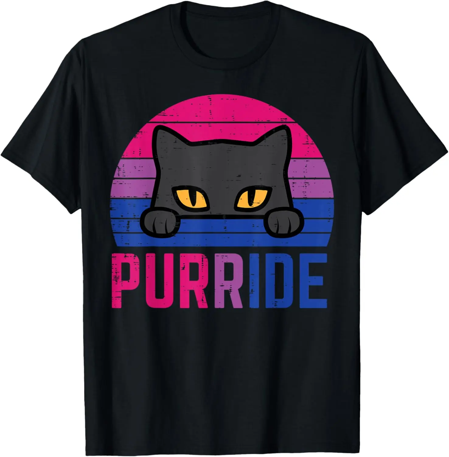 Women's Cat Purride T-Shirt, Retro Bisexual Pride Flag Graphic, Comfortable Short Sleeve Cotton Streetwear Fashion, Fit, Casual, Top, Fabric, Round Neck