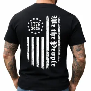 Men’s Patriotic Tee – Distressed USA Flag with 1776, 2026, and We The People Print