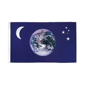 3x5ft Space Motif Polyester Flag - Earth, Moon and Stars Design, Dye Sublimation Banner with Header Tape for Home, Festive & Party Supplies Backdrops, Banners