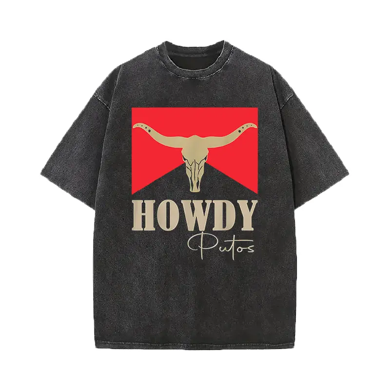Vintage T-Shirt – A Great Gift for a Friend,100% Cotton Howdy Putos Bull Skull Country Cowboy Western Graphic T-Shirt T-Shirt For Men And Women