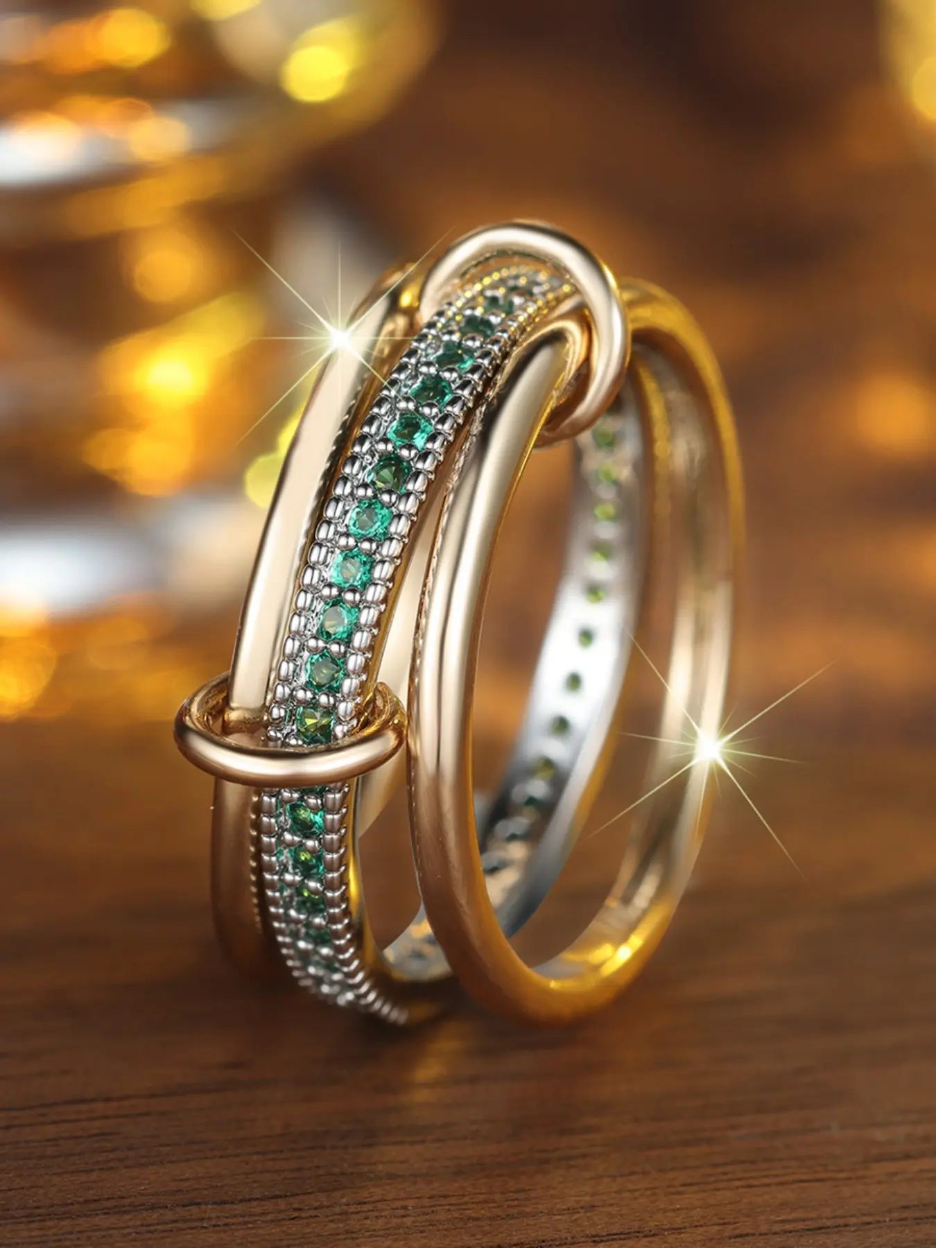 Fashion Interlocking Rings Multilayer Design - Synthetic Zirconia Stackable Statement Rings for Women & Girls Holiday Party Engagement Ring, Perfect for Wedding Jewelry, Daily Wear Anniversary Gift Stacking Ring