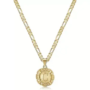 XINCY Women's Golden Color Round Letter Pendant Necklace A-Z 26 Personalized Classic Design 50+5cm Chain Length for Adults