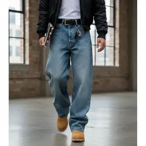 Men's Vintage Light Wash Baggy Wide-Leg Denim Jeans - Metropolis City Boy Aesthetic Oversized Relaxed-Fit Skater Trousers