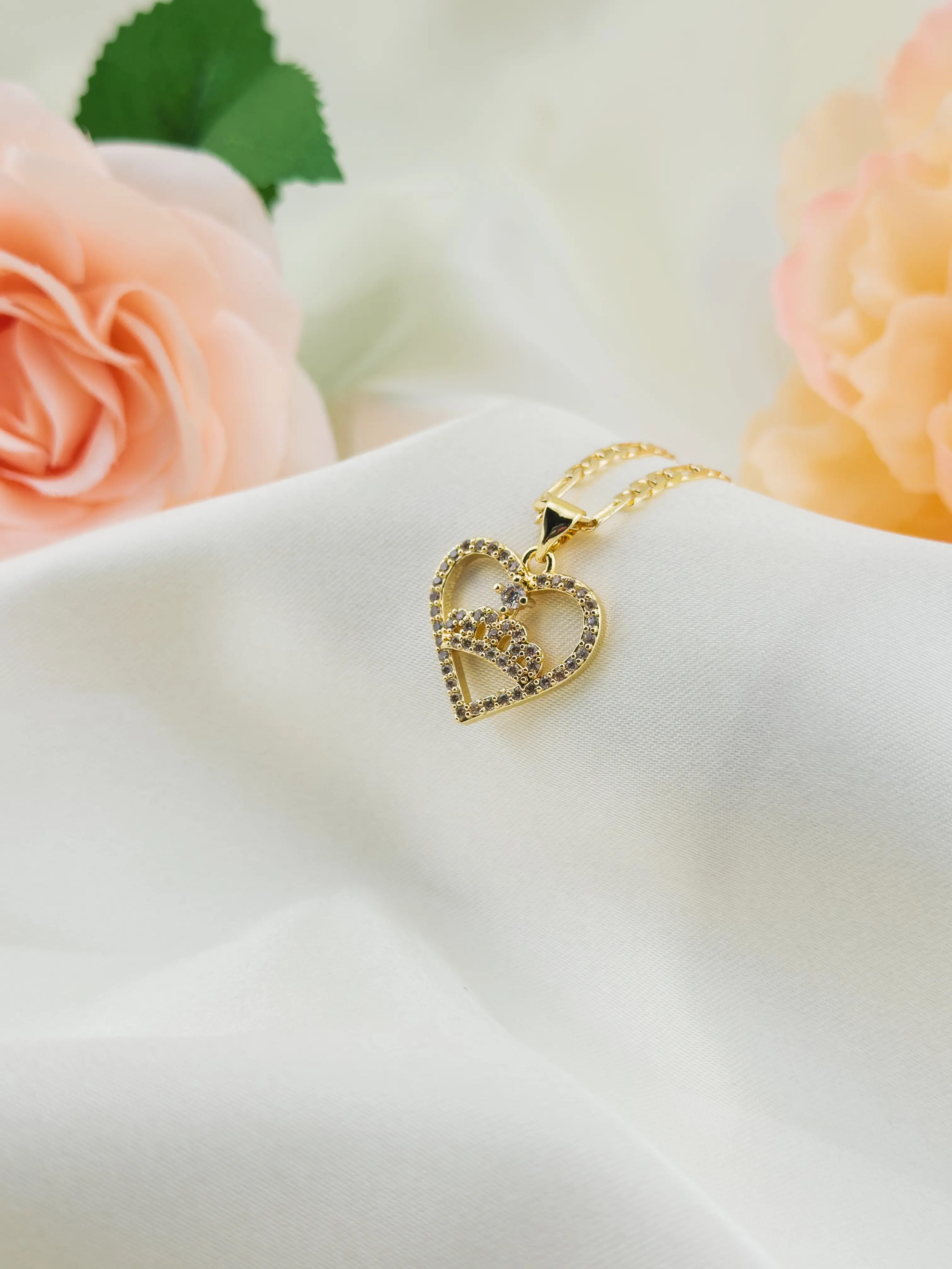 14K Gold Plated Princess Crown Heart Necklace