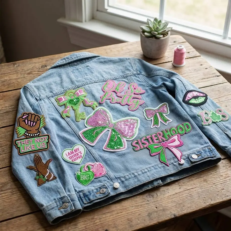 11-Piece Aka Sorority Iron-On Lettered Embroidery Patch Set, Embroidered Patches, Letter Embroidery Design, Butterfly Heart Letter Stickers for Clothing and Backpack Decoration