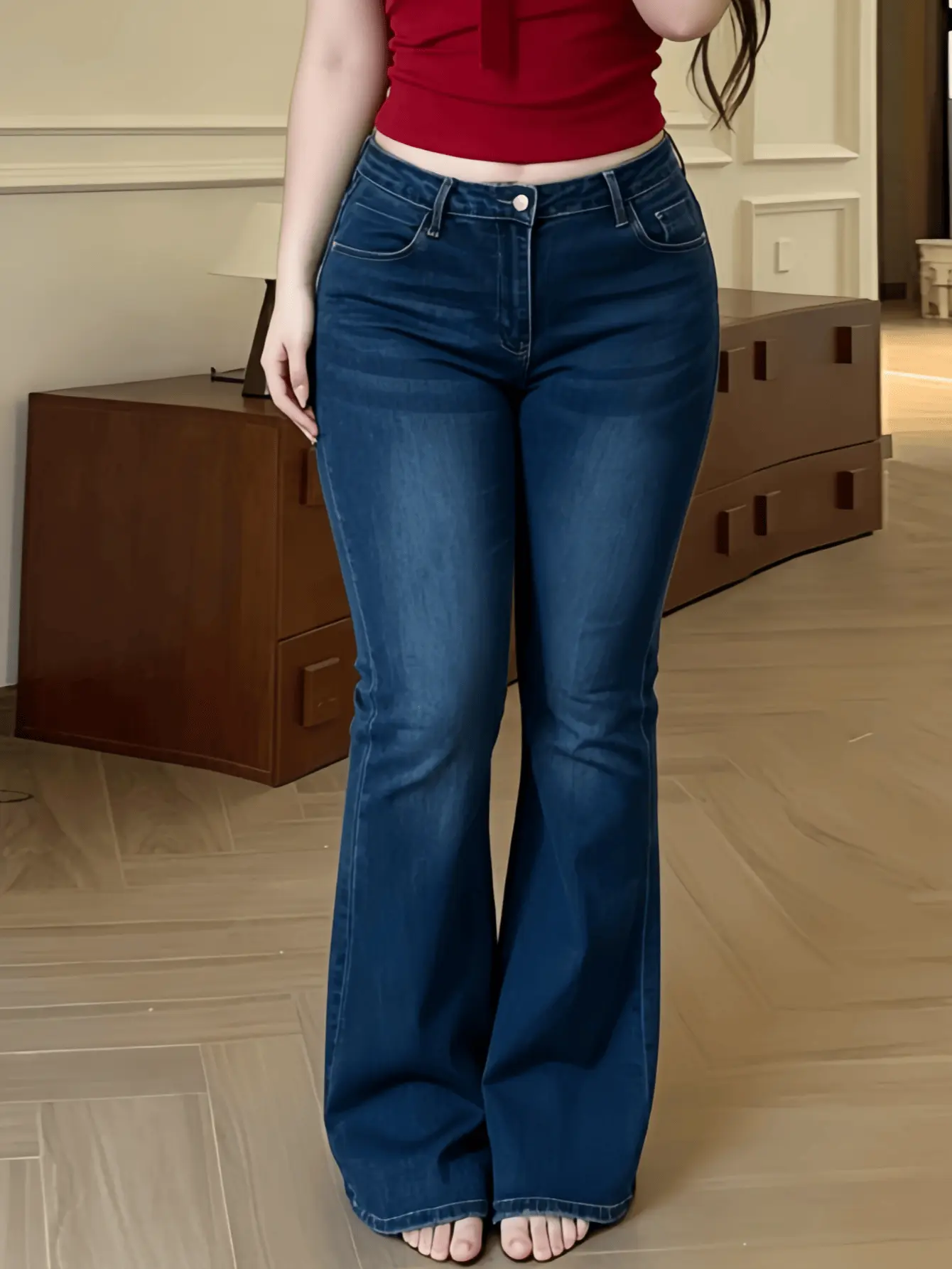 Women's Classic High Rise Flare Jeans, Comfortable Stretchy Denim with a Flattering Fit and Pockets for All-Season Wear, Bottom, Stretchy Jeans, Fitted Flared Jeans