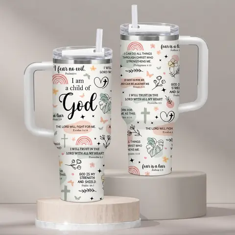 1PC 40oz Portable Anti-Scalding BPA-Free Round Plastic Christian Water Bottle with Handle & Straw, God Faith Scripture Quotes, Inspirational Floral Pastel Print, Leakproof Vacuum Flask, Gifts for Women, Cool Unique Gifts for Women