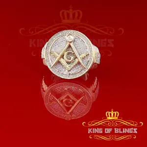 King Of Bling's Real 0.25CT Diamond Yellow 925 Silver Men's Adjustable Ring From Size 10 to 12