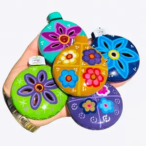 Handmade Mexican Ornaments Set of 5 Hand Painted Christmas Barro Clay Ornament with Floral Designs for Tree Wreath or Gift Earthenware Crafted with Love