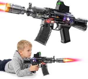 Spray Light and Sound Gun with Flash, Sound Effect, Spray Effect, Built-in Battery, Charging Cable, Scope, Magazine, Light and Sound Toy Gun, Very Suitable for Children Aged 3+ (Grey)