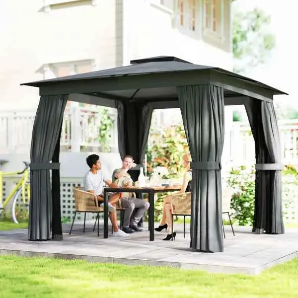 10x10 Patio Pergola with Netting and Curtains - Perfect Outdoor Retreat