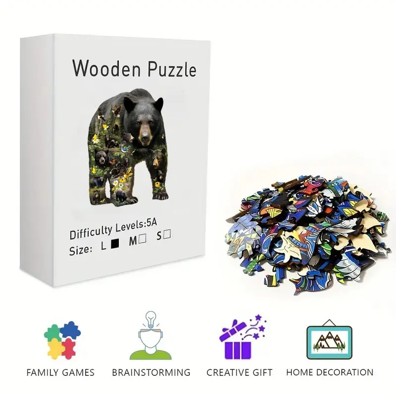 Abstract Colorful Cat Wooden Jigsaw Puzzle - Adults/Kids Brain Teaser Puzzles, Challenging Irregular Pieces, Vibrant Artistic Design, Stress Relief, Framable Wall Art Home Decor Gift