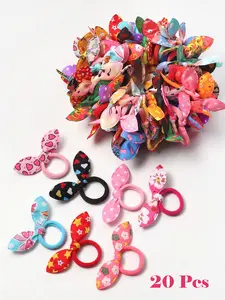 20pcs/Set Women Rabbit Ear Hair Tie, Towel Scrunchies, Cute Bowknot Hair Ties (Random Color) Ponytail Holders, Rubber Band,Gifts ,Hair Rope Hair Accessories Head Accessories Elastic Band