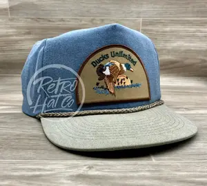 Retro Ducks Unlimited on Stonewashed Sky/Sand Retro Rope Hat Patch Baseball Cap Embroidered