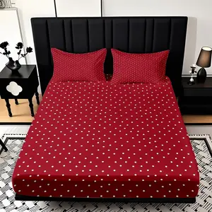 2/3 Piece Red Polka Dot Background Theme Pattern Fitted Sheet Set(1*Fitted Sheet+1/2*pillowcase,no Filling)soft And Comfortable Bedding Set,all Season Use,machine Washable,perfect Gift For Family Festivals Christmas New Year
