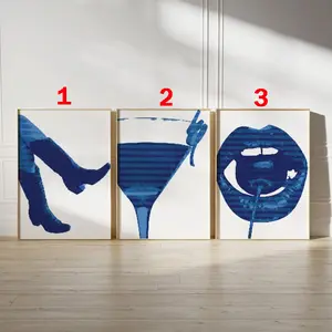 Blue Wall Art Prints Retro, Wall Art Blue, Blue Dorm Wall Decor, Trendy Posters, Aesthetic Room Decorations, Funky Print