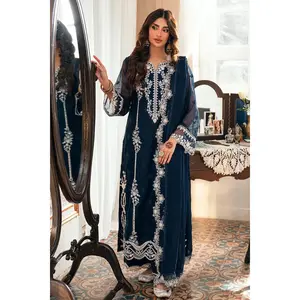 Azure - Stellar Blue Three Piece Khaddi Net